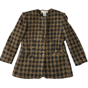 Vtg Jones New York‎ Petite Women 12 Wool Blend Jacket 90s Y2K Brown Black Blazer